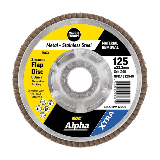 [170-GFDAB12540] Flap Disc 125mm Z40 Grit Zirconia Aluminium Back Xtra Bulk