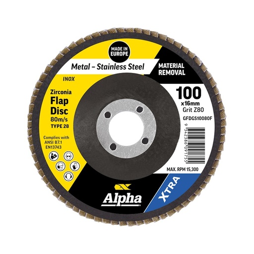 [170-GFDGS10080F] Flap Disc 100mm Z80 Grit Zirconia Type 28 Flat Xtra Bulk