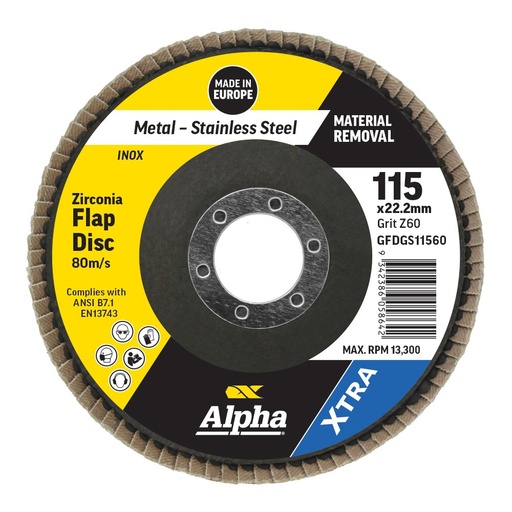 [170-GFDGS11560] Flap Disc 115mm Z60 Grit Zirconia Xtra Bulk