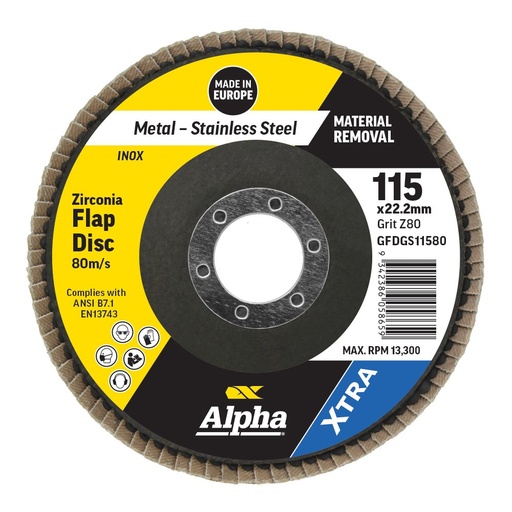 [170-GFDGS11580] Flap Disc 115mm Z80 Grit Zirconia Xtra Bulk