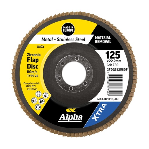 [170-GFDGS12580F] Flap Disc 125mm Z80 Grit Zirconia Type 28 Flat Xtra