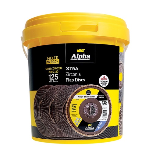 [170-GFDGS125-TUBMIX] Flap Disc 125mm MIX Grit Zirconia Xtra Tub (Pk 16) Bonus GCGGS12535 x 3