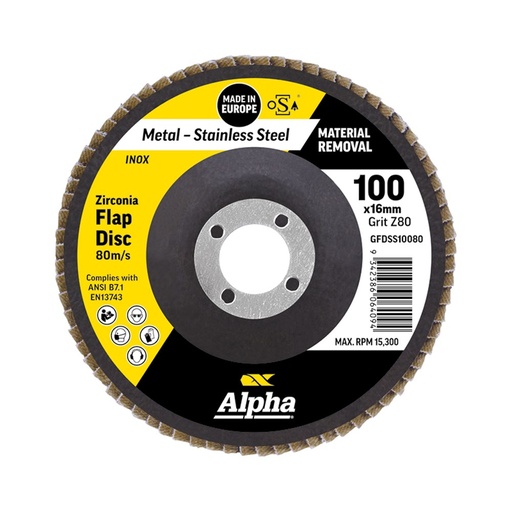 [170-GFDSS10080] Flap Disc 100mm Z80 Grit Zirconia Alpha Bulk