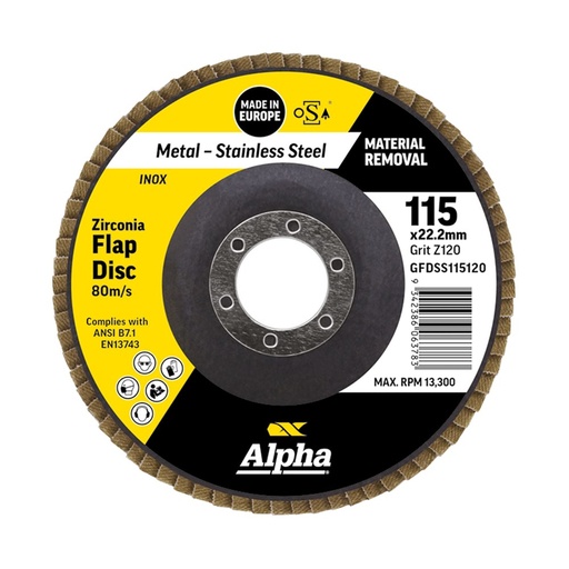 [170-GFDSS115120] Flap Disc 115mm Z120 Grit Zirconia Alpha Bulk