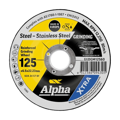 [170-GGDGM12560] Grinding Disc 125 x 6.5mm Metal XTRA Bulk