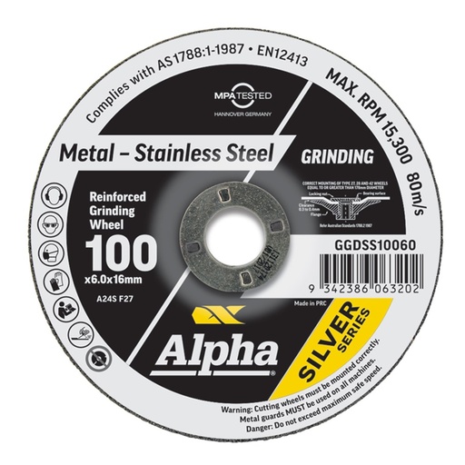 [170-GGDSS10060] Grinding Disc 100 x 6mm Stainless Silver Series Bulk