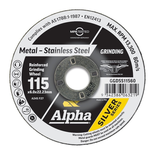 [170-GGDSS11560] Grinding Disc 115 x 6mm Stainless Silver Series Bulk