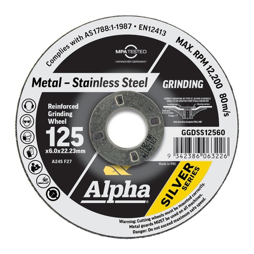 [170-GGDSS12560] Grinding Disc 125 x 6mm Stainless Silver Series Bulk