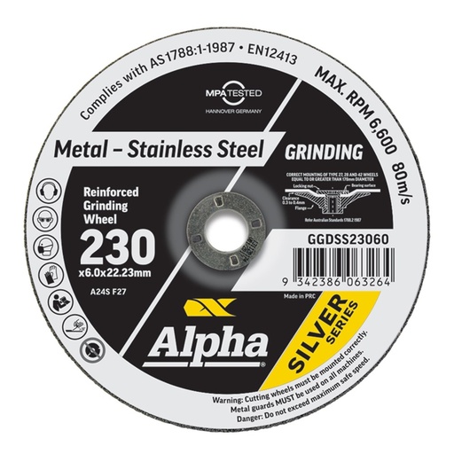 [170-GGDSS23060] Grinding Disc 230 x 6mm Stainless Silver Series Bulk