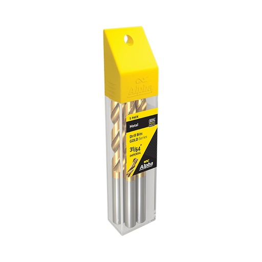 [170-9LI3164-5] 31/64in (12.30mm) Jobber Drill Bit (5 Pack) - Gold Series