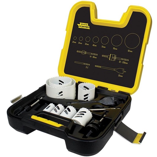 [170-HSKELW11L] Electricians 11 Piece: White Pointer Holesaw Kit with 70 & 92mm