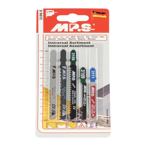 [170-J3198-5] MPS Assortment Jigsaw Blades, Euro Shank (x5)