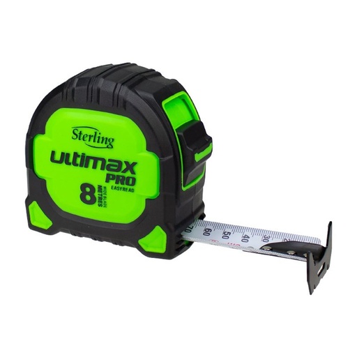 [170-TMNXE8027] Sterling Ultimax Pro Tape Measure Easyread: 8m Metric Steel Hook Non Magnetic