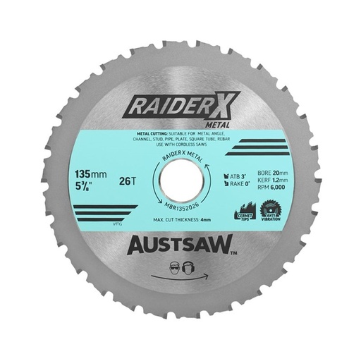 [170-MBR1352026] Austsaw RaiderX Metal Blade 135mm x 20 x 26T