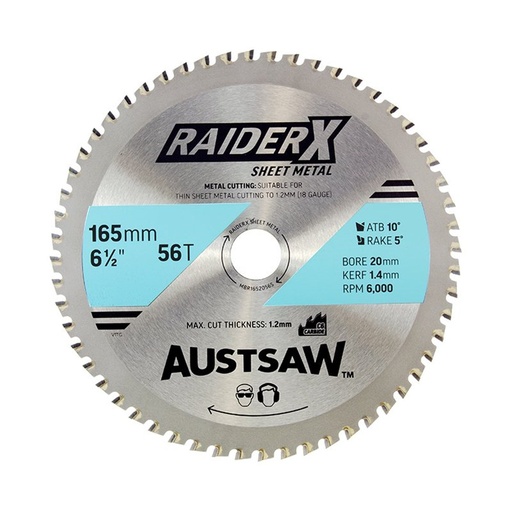 [170-MBR1652056S] Austsaw RaiderX Sheet Metal Blade 165mm x 20 x 56T  TCT