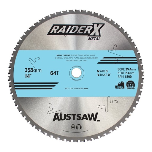 [170-MBR35525464] Austsaw RaiderX Metal Blade 355mm x 25.4 x 64T
