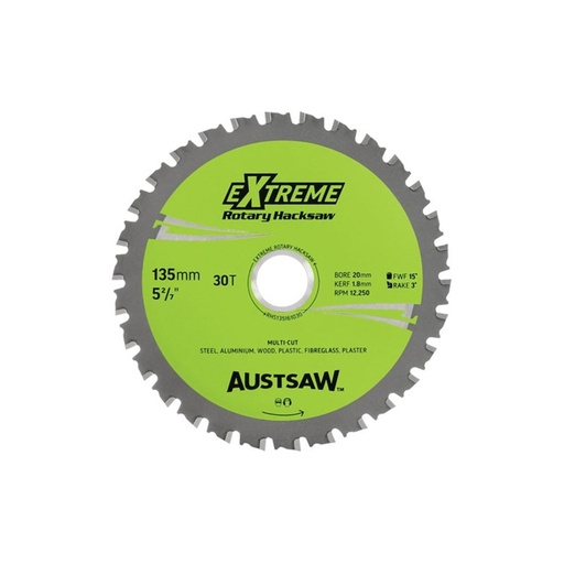 [170-RHS135161030] Austsaw - 135mm (5.3in) Rotary Hacksaw Blade - 20/16/10mm Bore - 30 Teeth