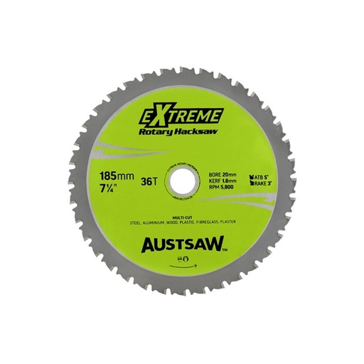 [170-RHS185201636] Austsaw - 185mm (7in) Rotary Hacksaw Blade - 20/16mm Bore - 36 Teeth
