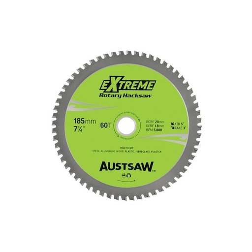 [170-RHS185201660] Austsaw - 185mm (7in) Rotary Hacksaw Blade - 20/16mm Bore - 60 Teeth