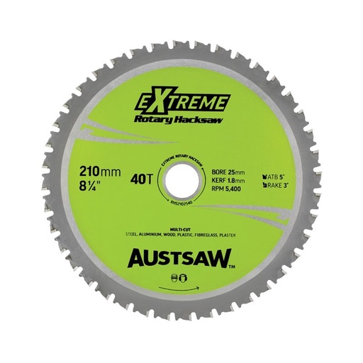 [170-RHS2102540] Austsaw - 210mm (8in) Rotary Hacksaw Blade - 25mm Bore - 40 Teeth