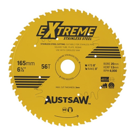 [170-SSBE1652056] Austsaw Extreme Stainless Steel Blade | 165mm x 20 x 56T