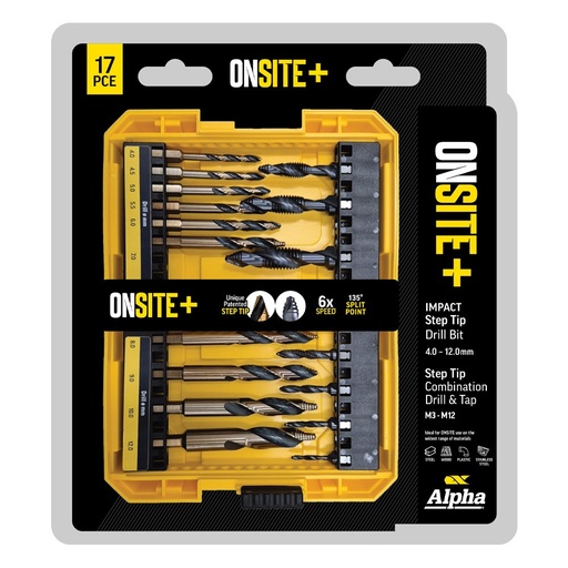 [170-SM17DTST] 17 Piece | Onsite Plus Impact Step Tip Drill Set & Combination Drill and Tap Set | M3-M12