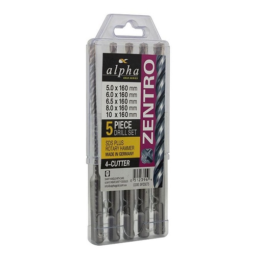 [170-SPZSET-5] 5pce SDS Plus German Zentro 4 Cutter Masonry Drill Set 5,6,6.5,8,10mm