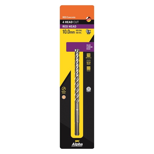 [170-CSPZ100165S] 10.0 x 165mm Reo Head SDS Plus 4 Cutter Masonry Drill Carded