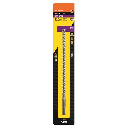 [170-CSPZ100265S] 10.0 x 265mm Reo Head SDS Plus 4 Cutter Masonry Drill Carded