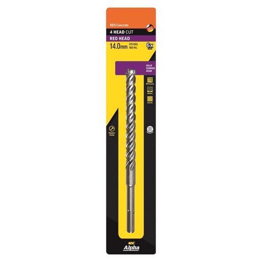 [170-CSPZ140215S] 14.0 x 215mm Reo Head SDS Plus 4 Cutter Masonry Drill Carded