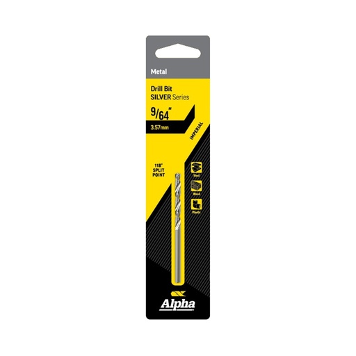 [170-C9LI964S] 9/64 Inch (3.57mm) Jobber Drill Bit Carded - Silver Series