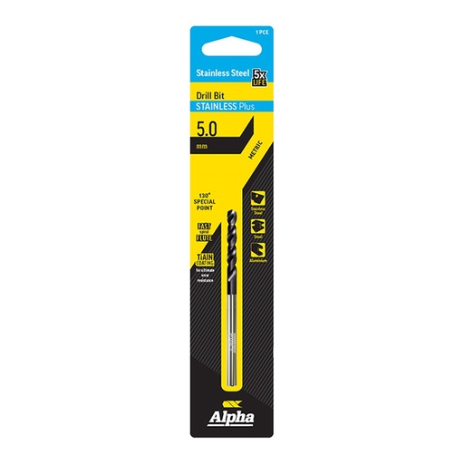 [170-C9LMP050] 5.0mm Stainless Plus Metric Drill Bit | Carded