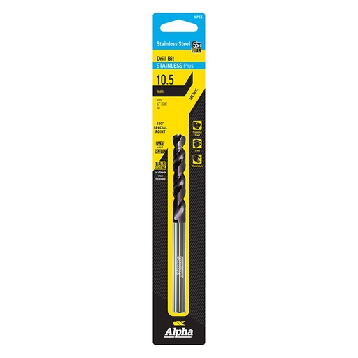 [170-C9LMP105] 10.5mm Stainless Plus Metric Drill Bit | Carded