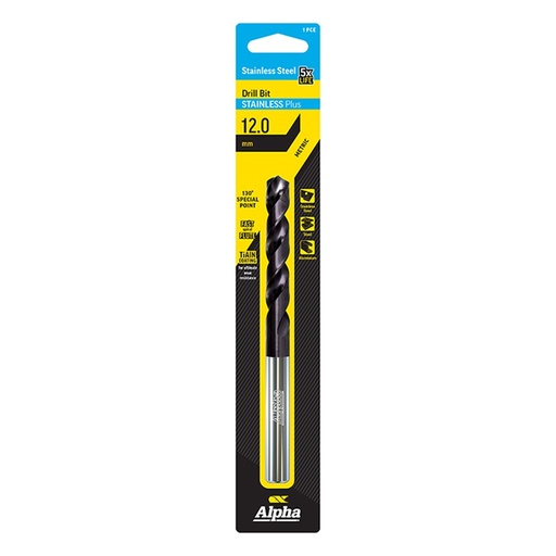[170-C9LMP120] 12.0mm Stainless Plus Metric Drill Bit | Carded