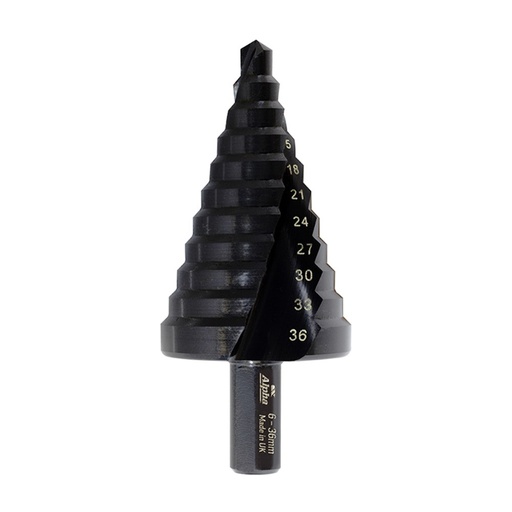 [170-9STSM6-36TM] ThunderMax Step Drill Spiral Flute 6-36mm Metric