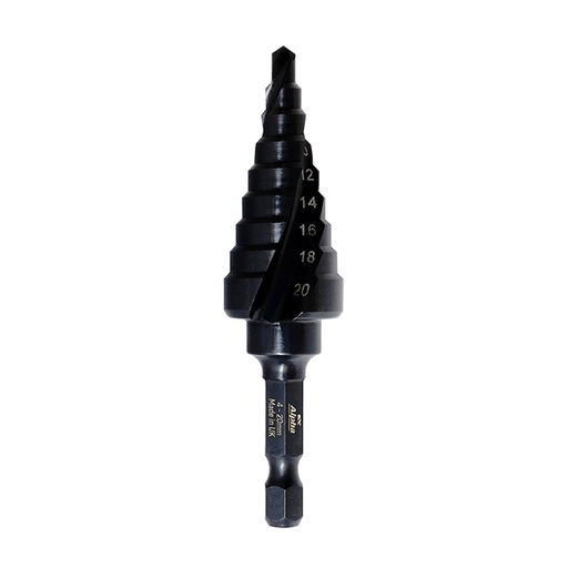 [170-C9STSIM4-20TM] ThunderMax Step Drill Spiral Flute 4-20mm Metric Impact Shank Carded