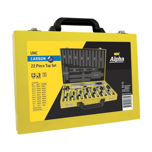 [170-ATSUNCC14-1] Alpha Tap Set UNC Carbon 1/4in - 1in 22 Piece Metal Box