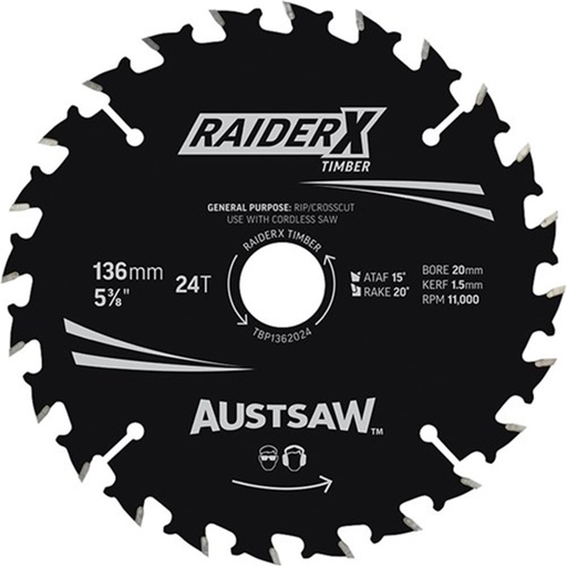 [170-TBP1362024] Austsaw RaiderX Timber Blade 136mm x 20/16 Bore x 24 T Thin Kerf