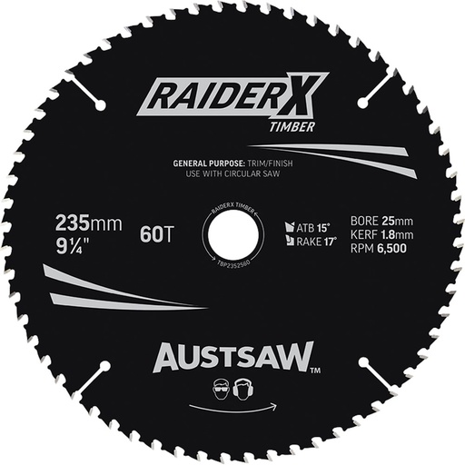 [170-TBP2352560] Austsaw RaiderX Timber Blade 235mm x 25 Bore x 60 T Thin Kerf
