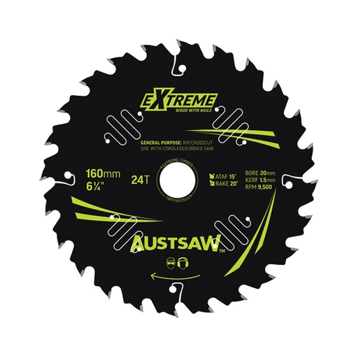 [170-TBPP1602024] Austsaw Extreme: Wood with Nails Blade 160mm x 20/16 Bore x 24 T Thin Kerf