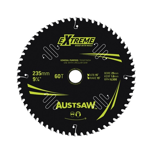 [170-TBPP2352560] Austsaw Extreme: Wood with Nails Blade 235mm x 25 Bore x 60 T Thin Kerf