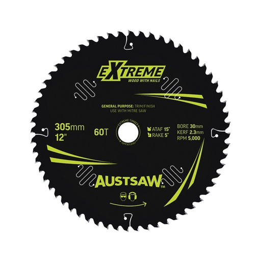 [170-TBPP3053060] Austsaw Extreme: Wood with Nails Blade 305mm x 30 Bore x 60 T Thin Kerf
