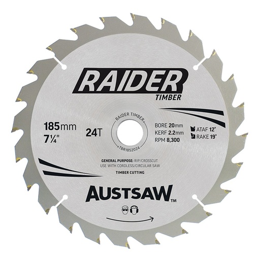 [170-TBR1852024] Austsaw Raider Timber Blade 185mm x 20/16 Bore x 24 T