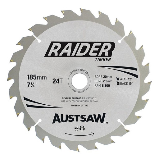 [170-TBR1852024B] Austsaw Raider Timber Blade 185mm x 20/16 Bore x 24 T Bulk Pack (x20)