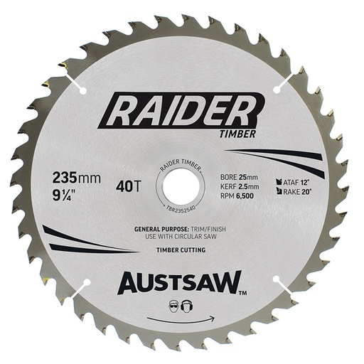 [170-TBR2352540] Austsaw Raider Timber Blade 235mm x 25 Bore x 40 T Thin Kerf