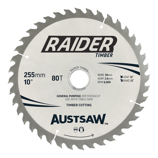 [170-TBR2553080] Austsaw Raider Timber Blade 255mm x 30/25.4  Bore x 80 T Thin Kerf