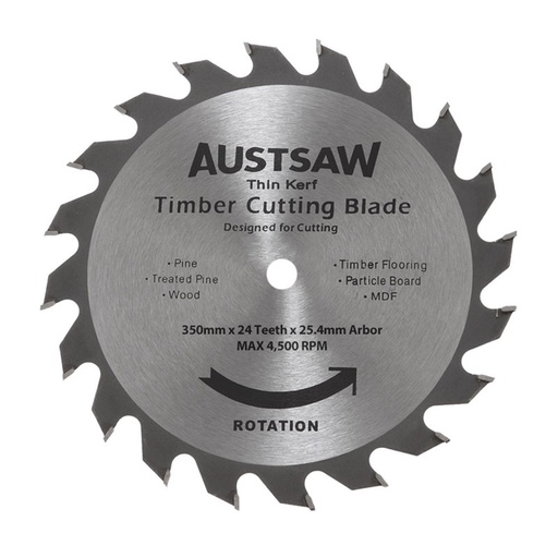 [170-TKB3502524] Austsaw - 350mm (14in Thin Kerf Timber Blade - 25.4mm Bore - 24 Teeth