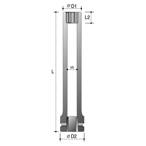 [170-60529021] 21mm 1/2" Drive 6-Point Metric Impact Tube Socket - 250mm