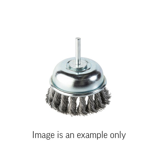 [170-KSC-25 4535332] Cup Brush Twist Knot 6mm Spindle Mount High Carbon Steel 0.4mm Wire x 65mm Dia Carded