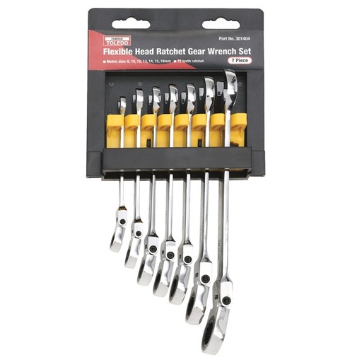 [180-301404] 301404 Ratchet Wrench Set Flexible Head - Metric 7 Pc. (8-18mm)